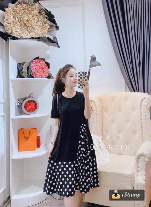 ĐẦM THUN COTTON PHA VOAN XINH 3693
