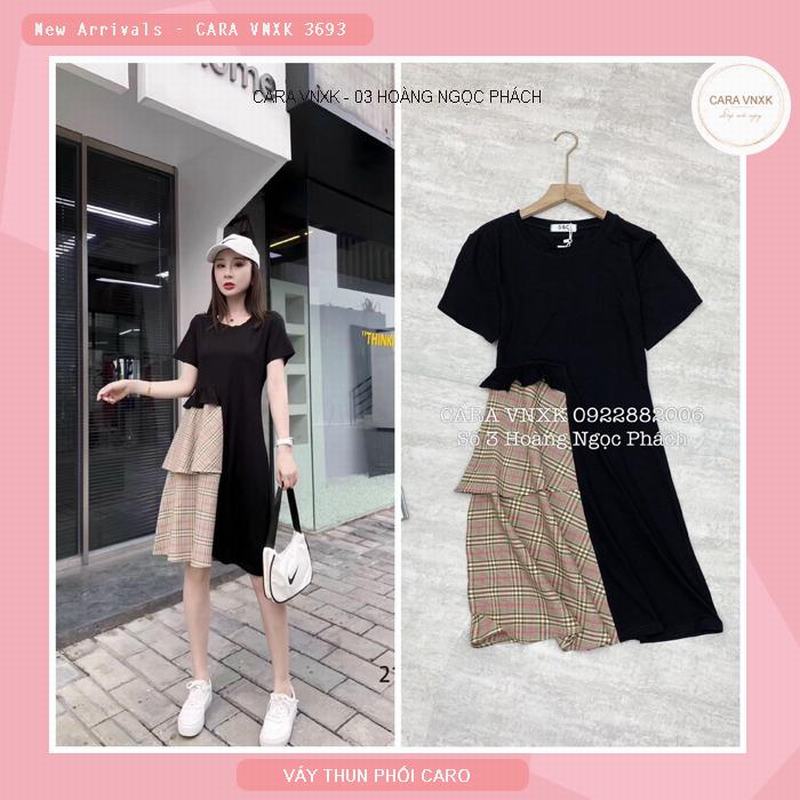 VÁY THUN PHỐI KẺ CARO 3693