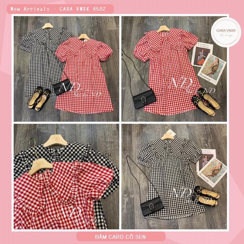 ĐẦM CARO CỔ SEN SIÊU XINH 4502
