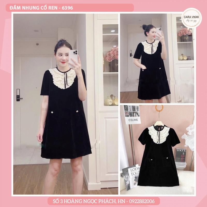 ĐẦM NHUNG CỔ REN 6396