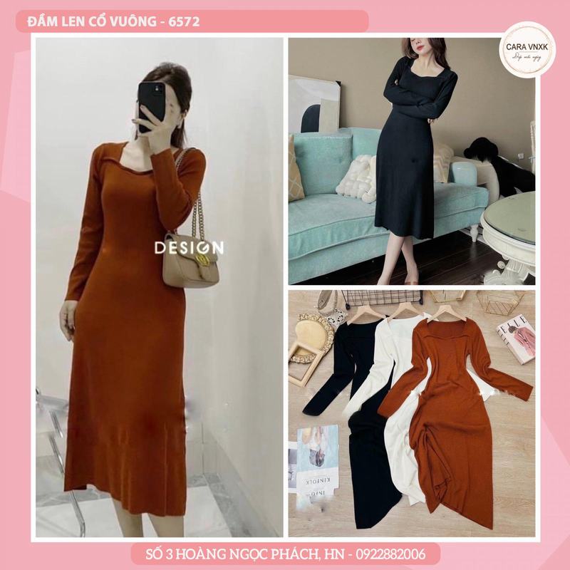 ĐẦM LEN CỔ VUÔNG 6572