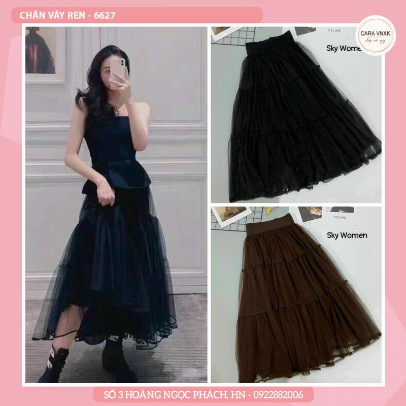 CV1920 : Chân váy ren lưới xòe chấm bi - yishop.com.vn