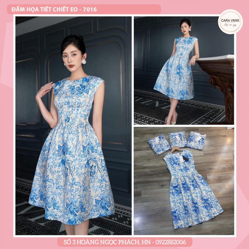 ĐẦM XANH CHIẾT EO 7016