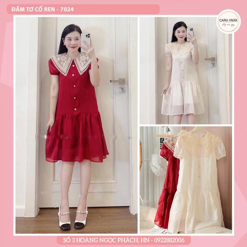 ĐẦM TƠ CỔ REN 7024