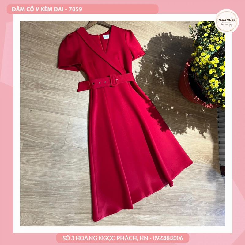 ĐẦM CỔ V KÈM ĐAI 7059