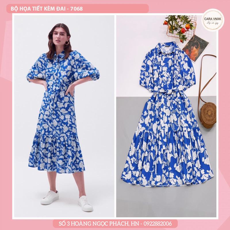 ĐẦM XANH KÈM ĐAI 7068