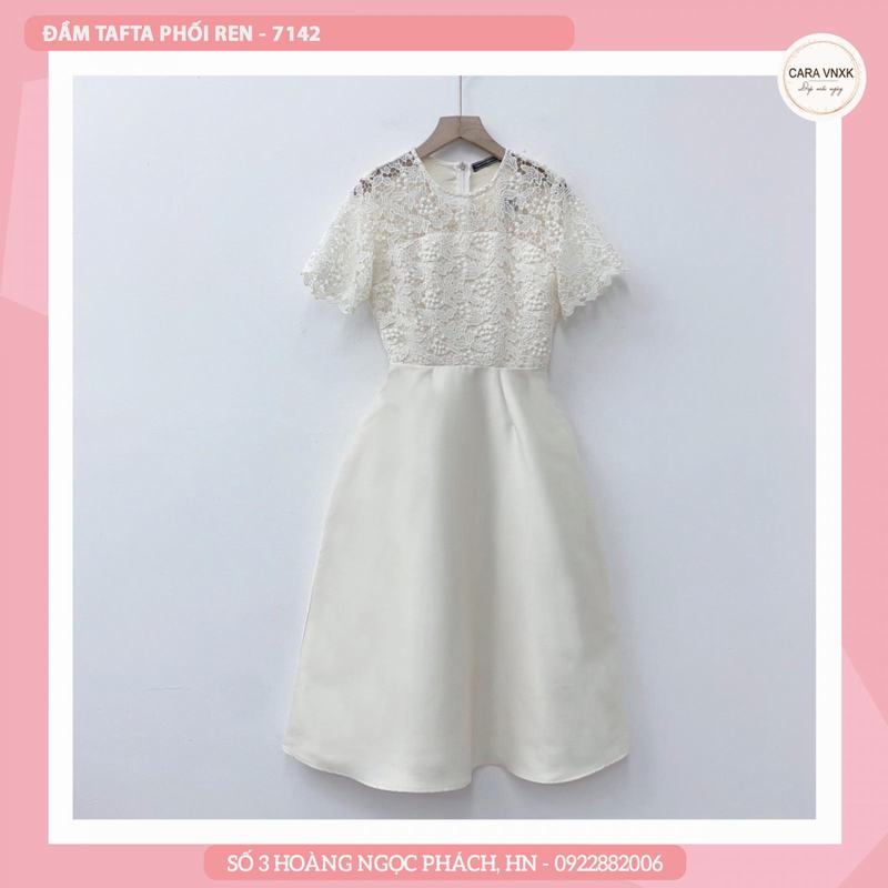 ĐẦM TAFTA PHỐI REN 7142