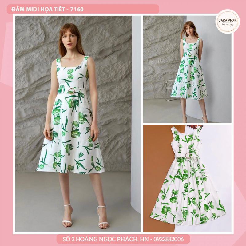 ĐẦM MIDI XANH 7160