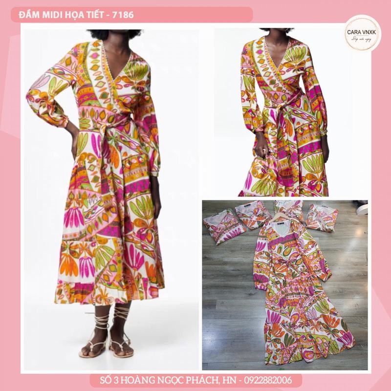 ĐẦM MIDI HỌA TIẾT 7186