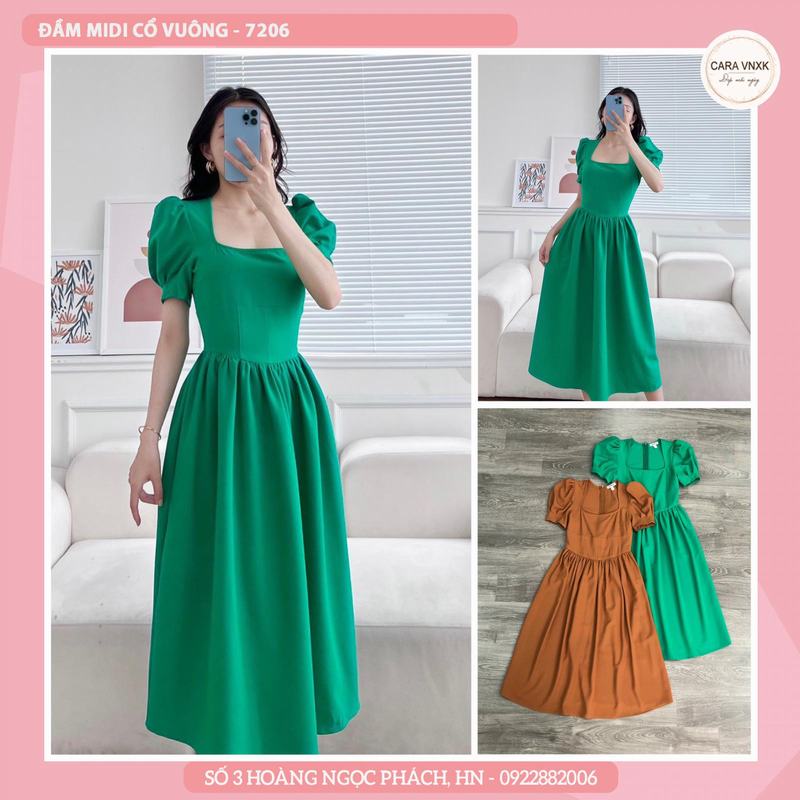 ĐẦM MIDI CỔ VUÔNG 7206