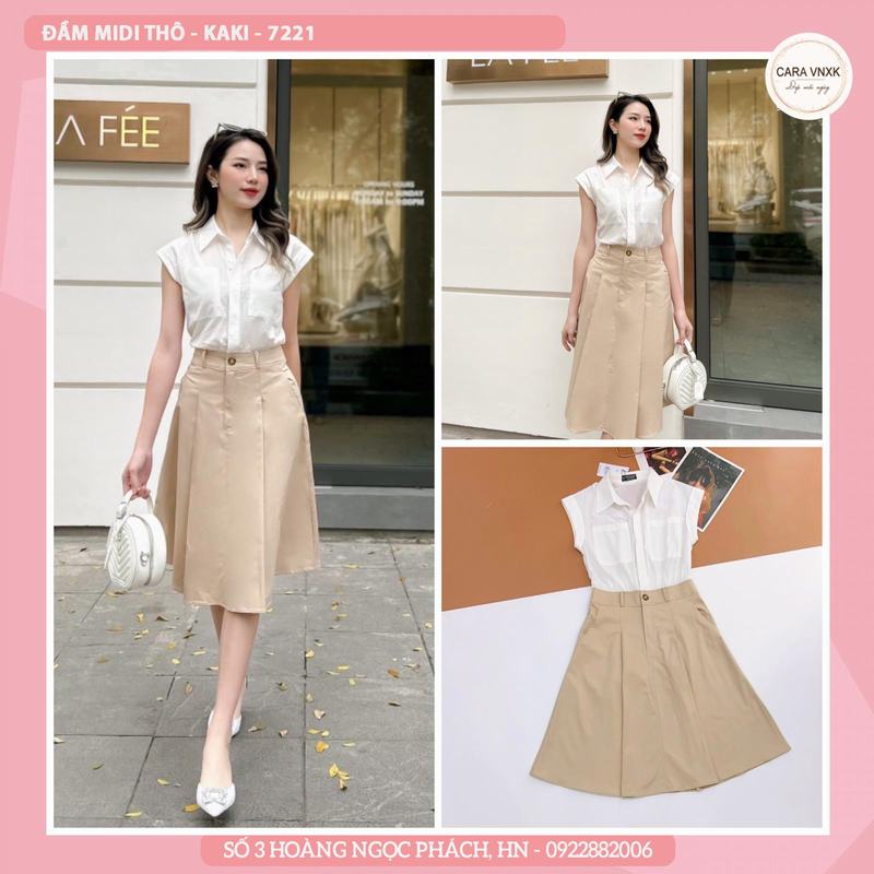 ĐẦM MIDI THÔ - KAKI 7221