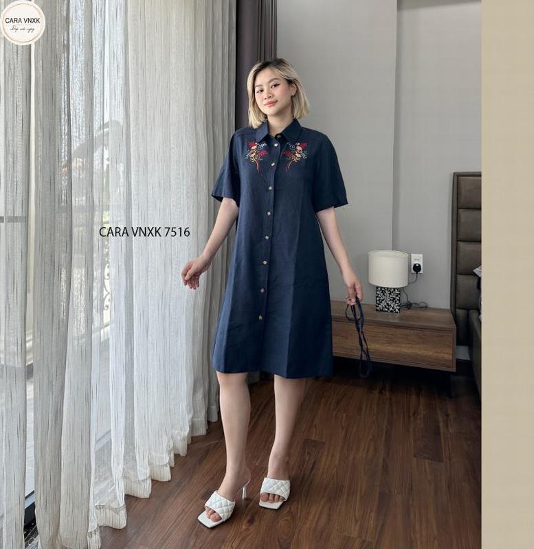 ĐẦM LINEN THÊU TAY HỒNG PASTEL - CỎ MAY